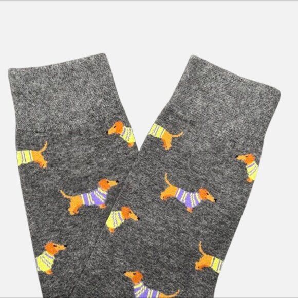 Robert Graham Dachshund Dog Gray Patterned Crew Fun Luxury Dress Socks - Picture 5 of 10
